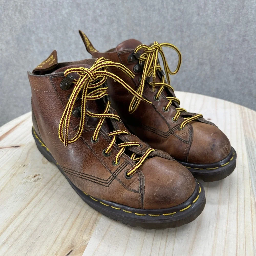 VTG Dr. Martens Monkey Boots Mens 9 England Brown Leather Lace Up Low Profile